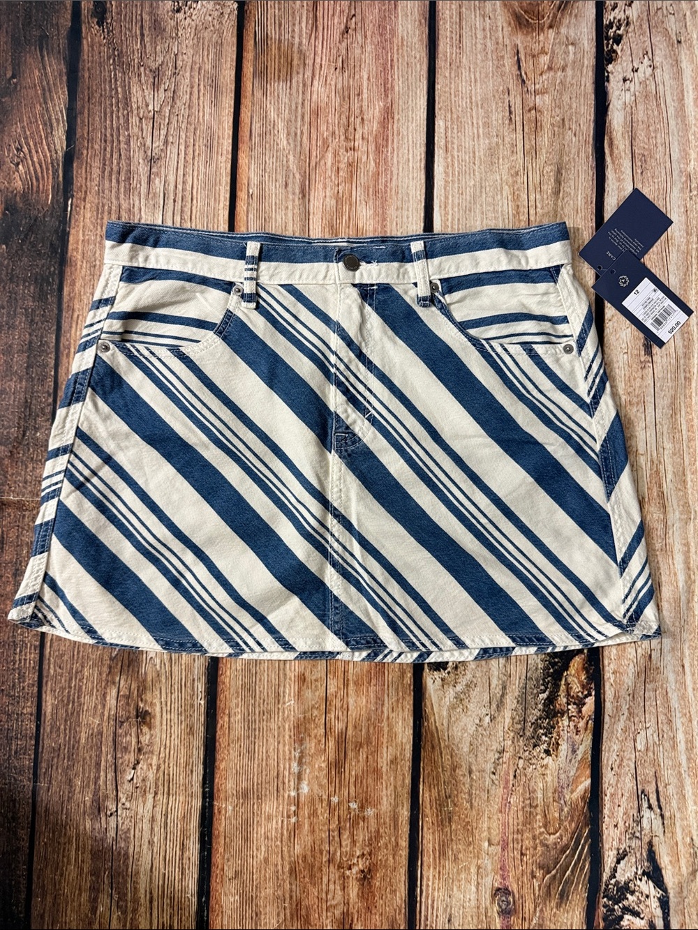 Universal Thread Blue Cream Diagonal Stripe Denim Mini Skirt NWT - Size 12
